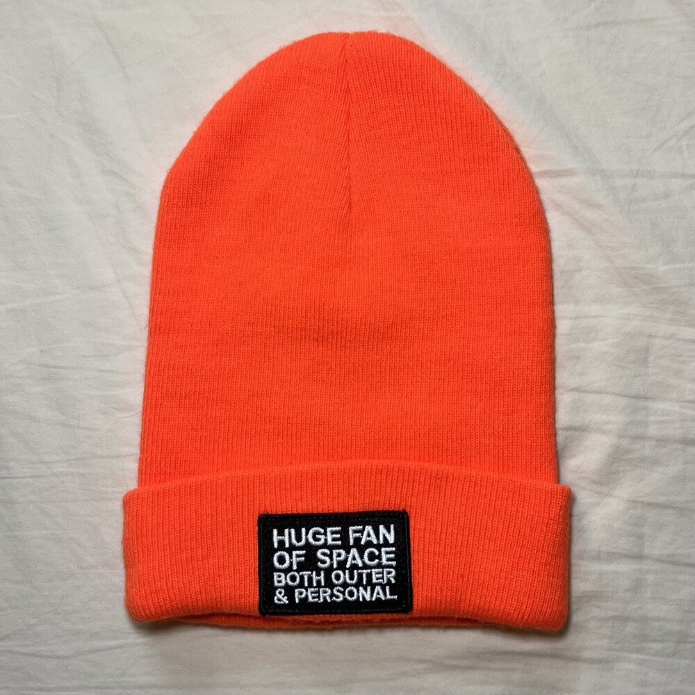 Club Huey Space Beanie Orange Solid Hat, One Size Winter Knit Cap Embroidered